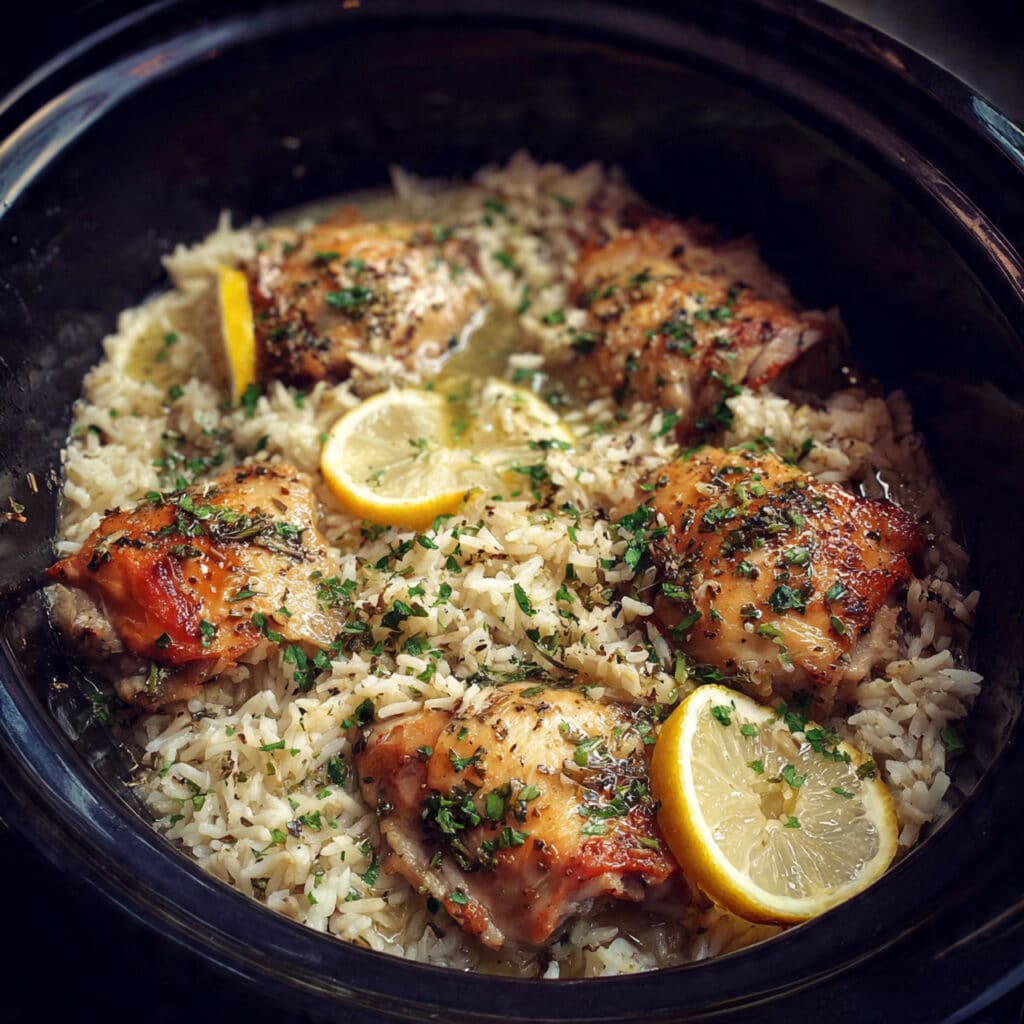 Slow Cooker Lemon Herb Chicken and Rice