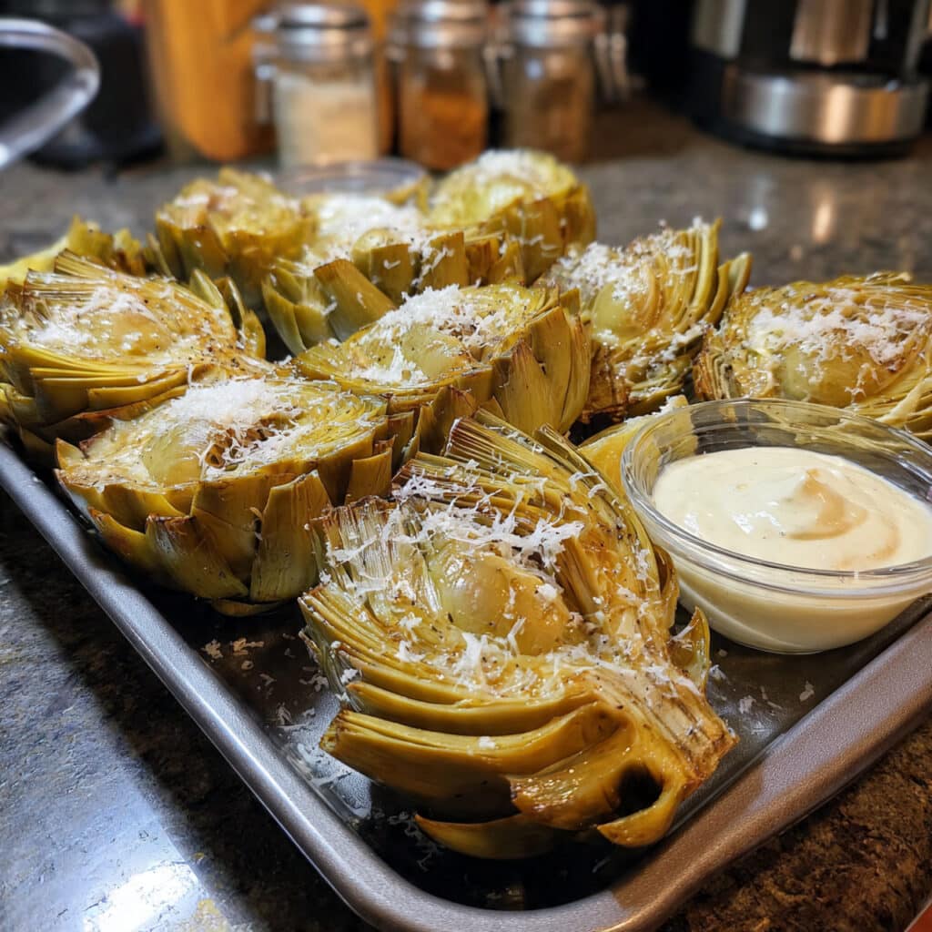Air Fryer Artichoke Hearts with Garlic Aioli