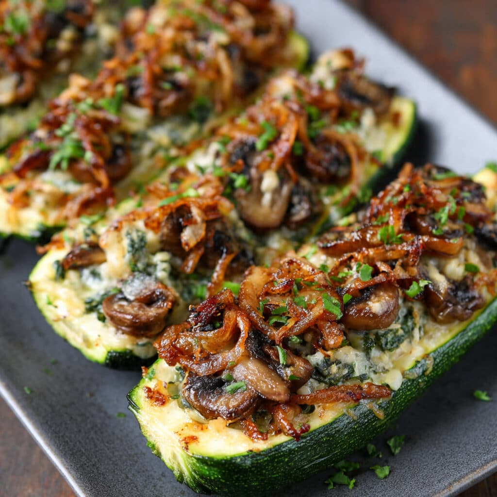Stuffed Zucchini with Mushrooms and Onions