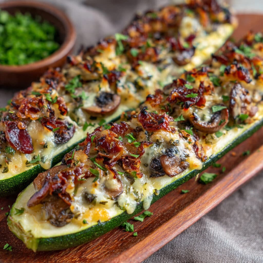 Stuffed Zucchini with Mushrooms and Onions