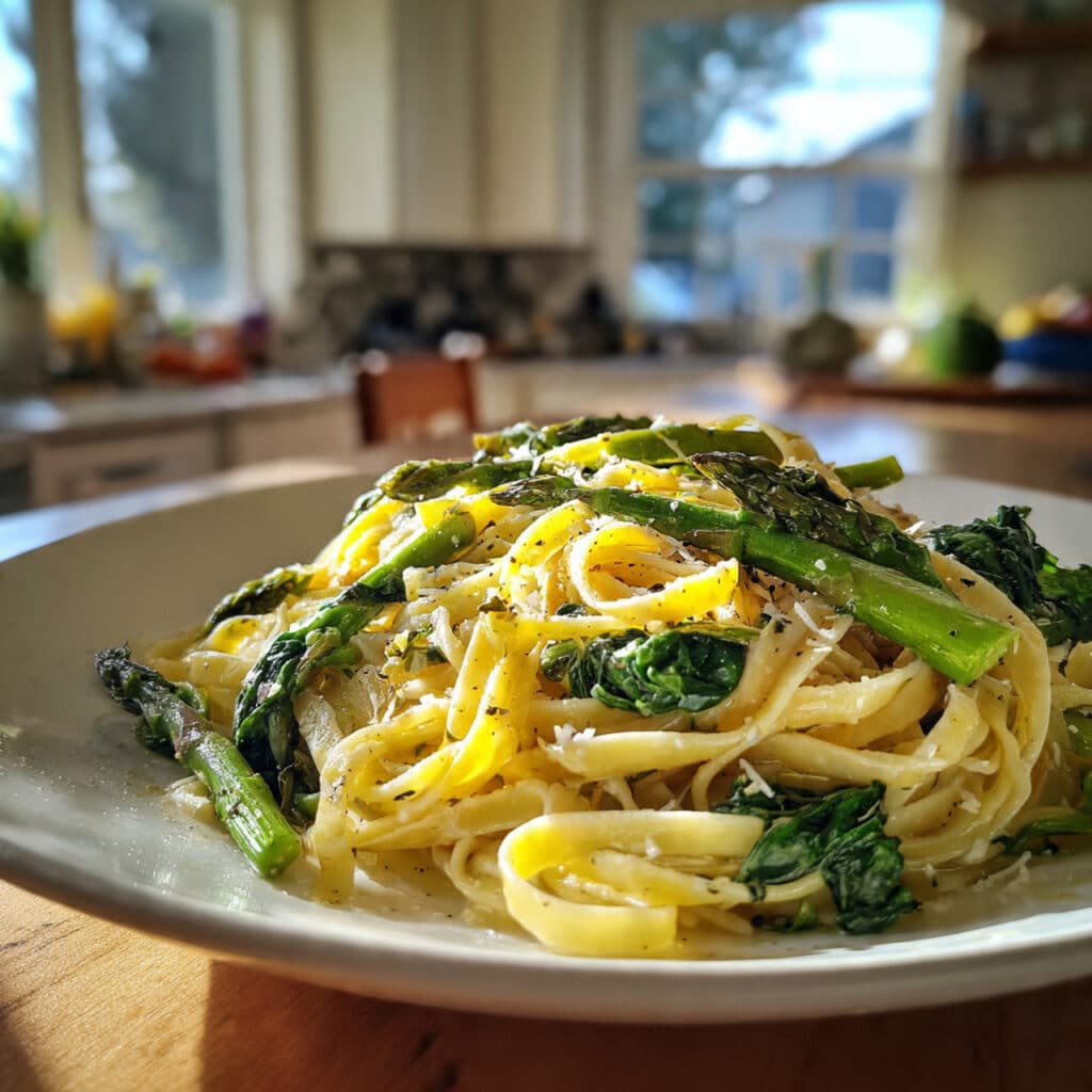 Fettuccine with Spinach and Asparagus 8 Fettuccine with Spinach and Asparagus