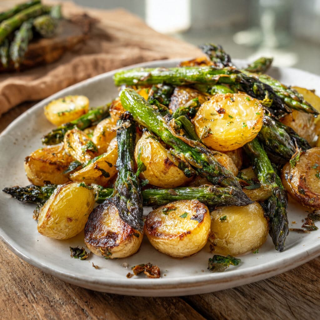 Garlic Herb Roasted Potatoes and Asparagus