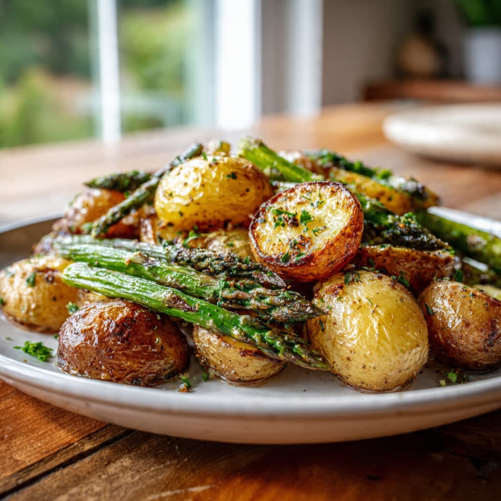 Garlic Herb Roasted Potatoes and Asparagus