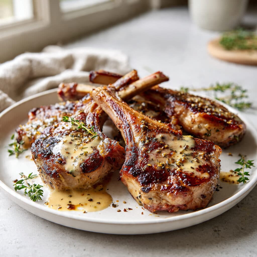 Lamb Chops with Mustard Thyme Sauce