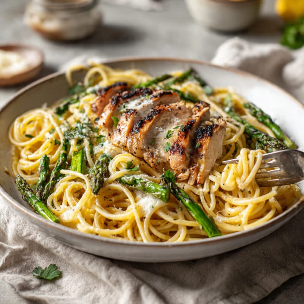 Lemon Asparagus Pasta with Grilled Chicken