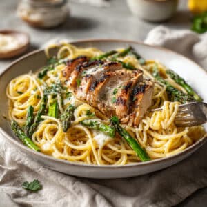 Lemon Asparagus Pasta with Grilled Chicken