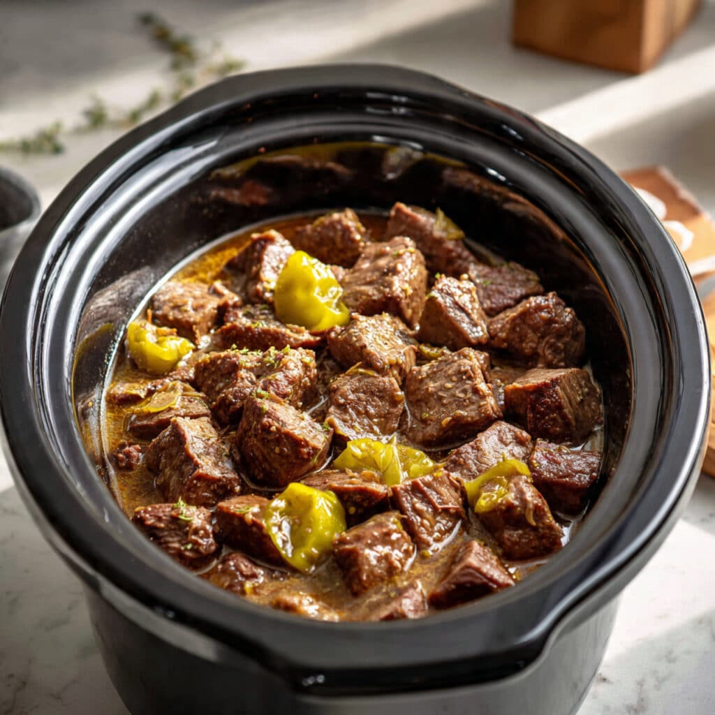 Slow Cooker Mississippi Steak Bites