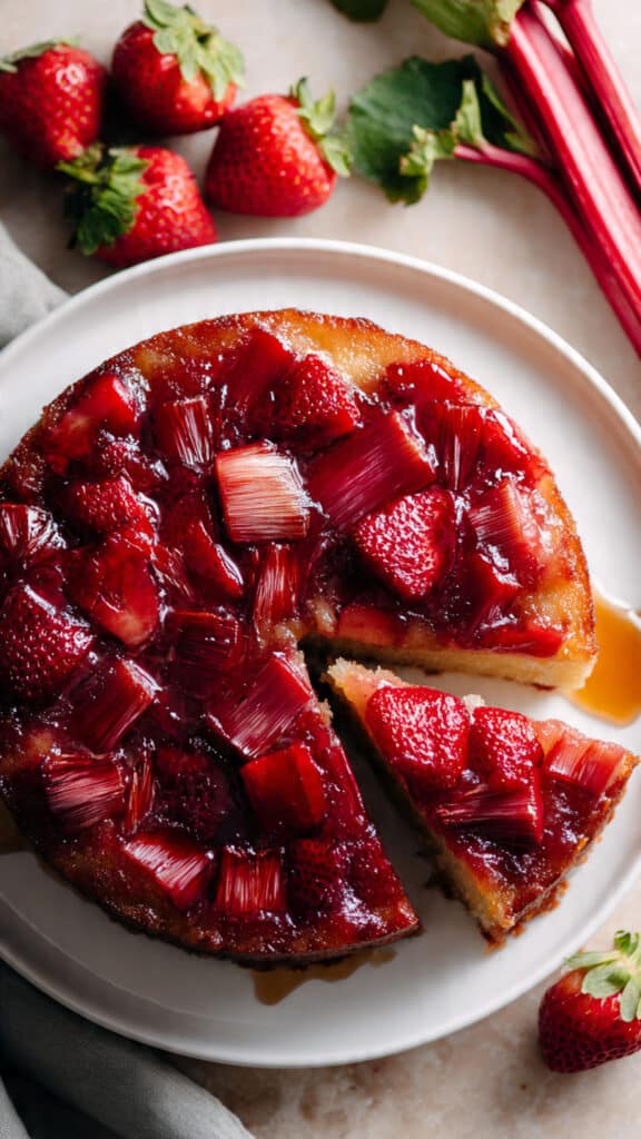Strawberry Rhubarb Upside Down Cake