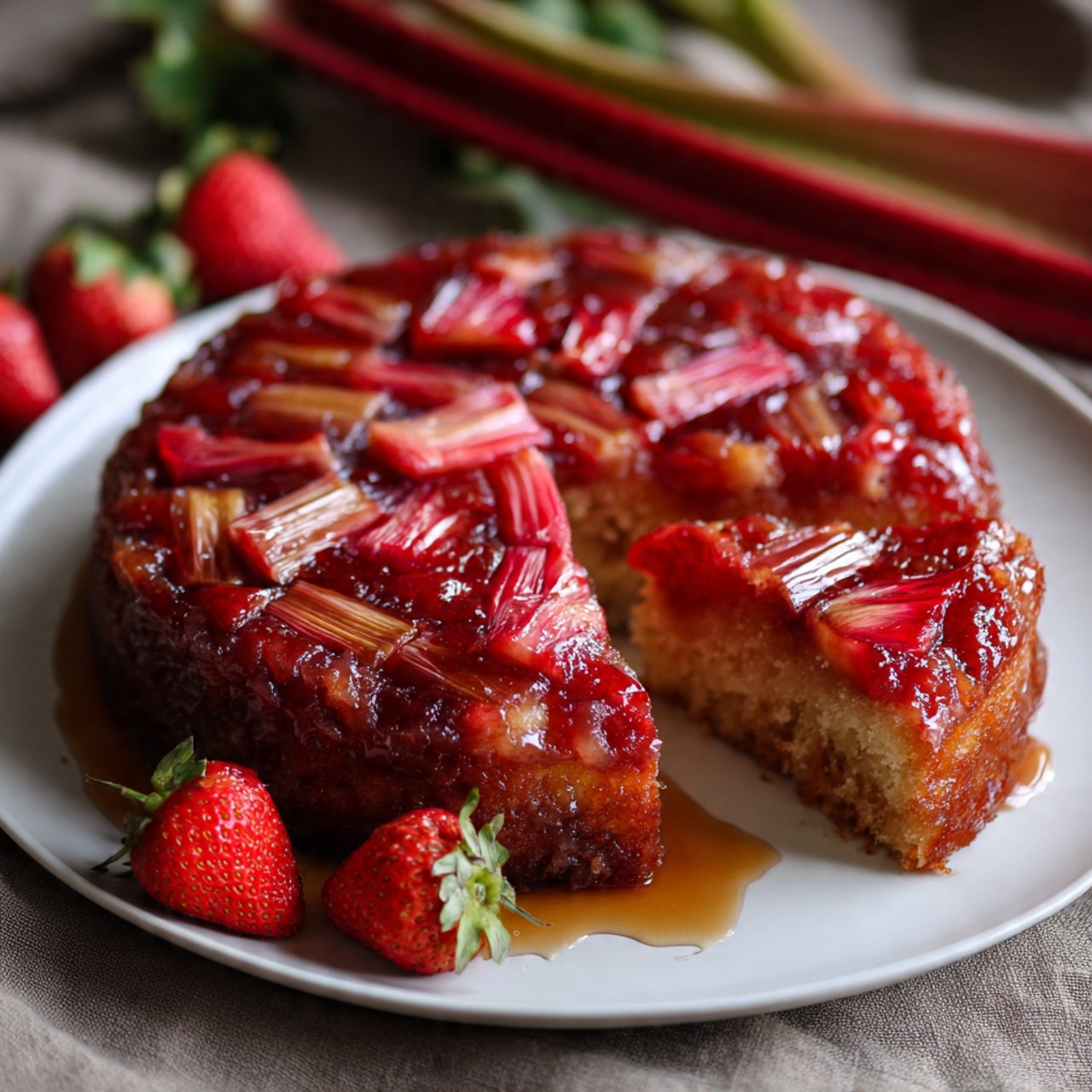 Strawberry Rhubarb Upside Down Cake