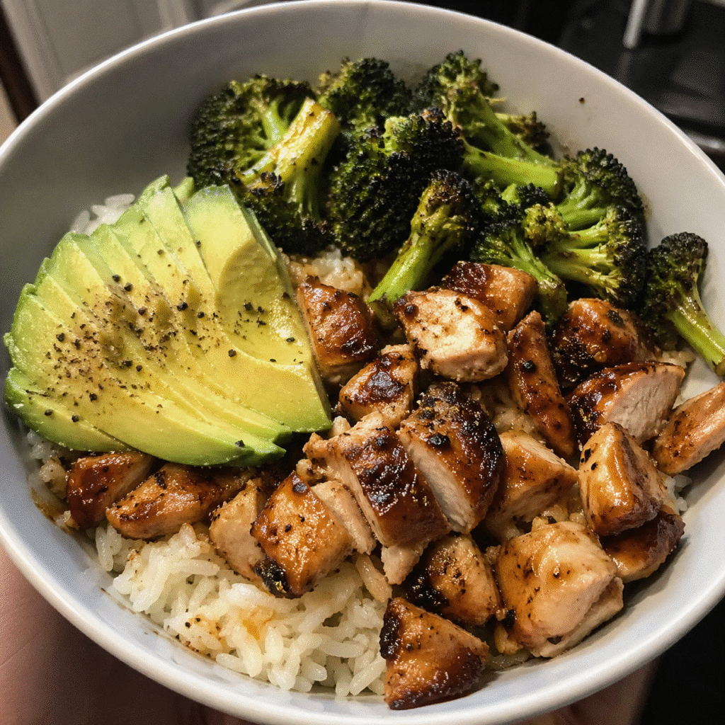 Chicken Rice Bowl with Avocado and Broccoli