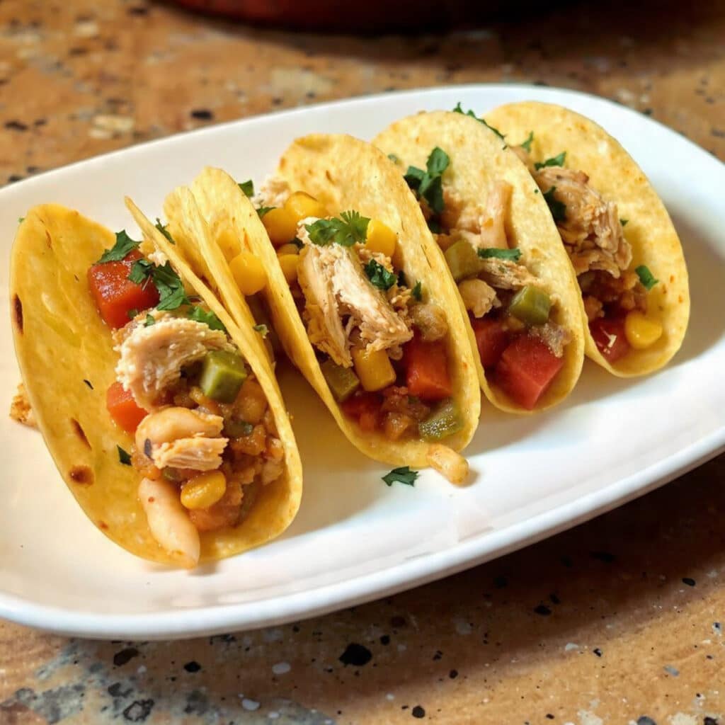 Corn Tortilla White Chicken Chili Tacos