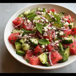 Watermelon Cucumber Feta Salad