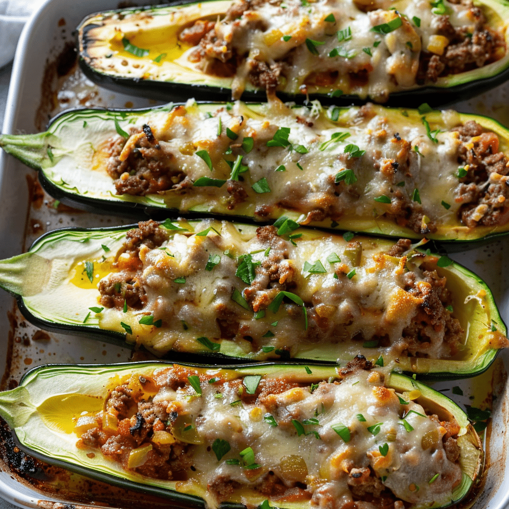 Ground Beef Stuffed Zucchini Boats Recipe