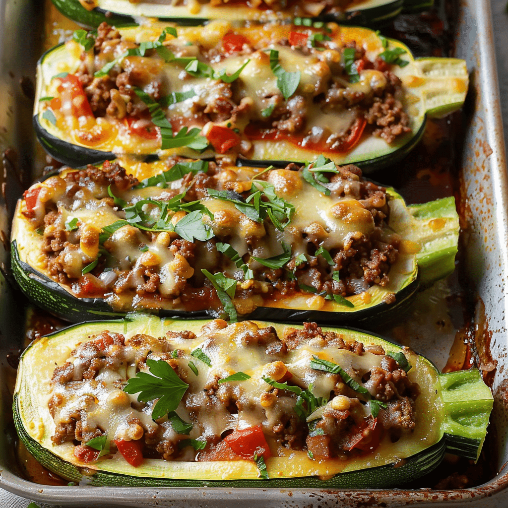 Ground Beef Stuffed Zucchini Boats Recipe