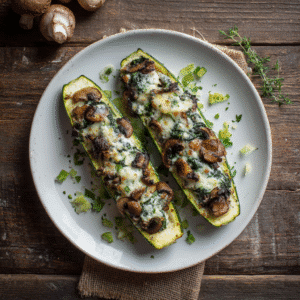 Zucchini Boats Stuffed with Spinach Mushroom Ricotta