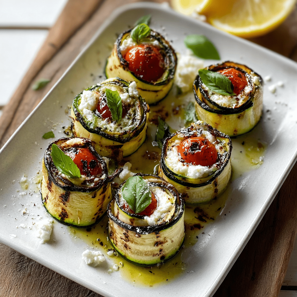 Grilled Zucchini Roll Ups with Lemon Ricotta
