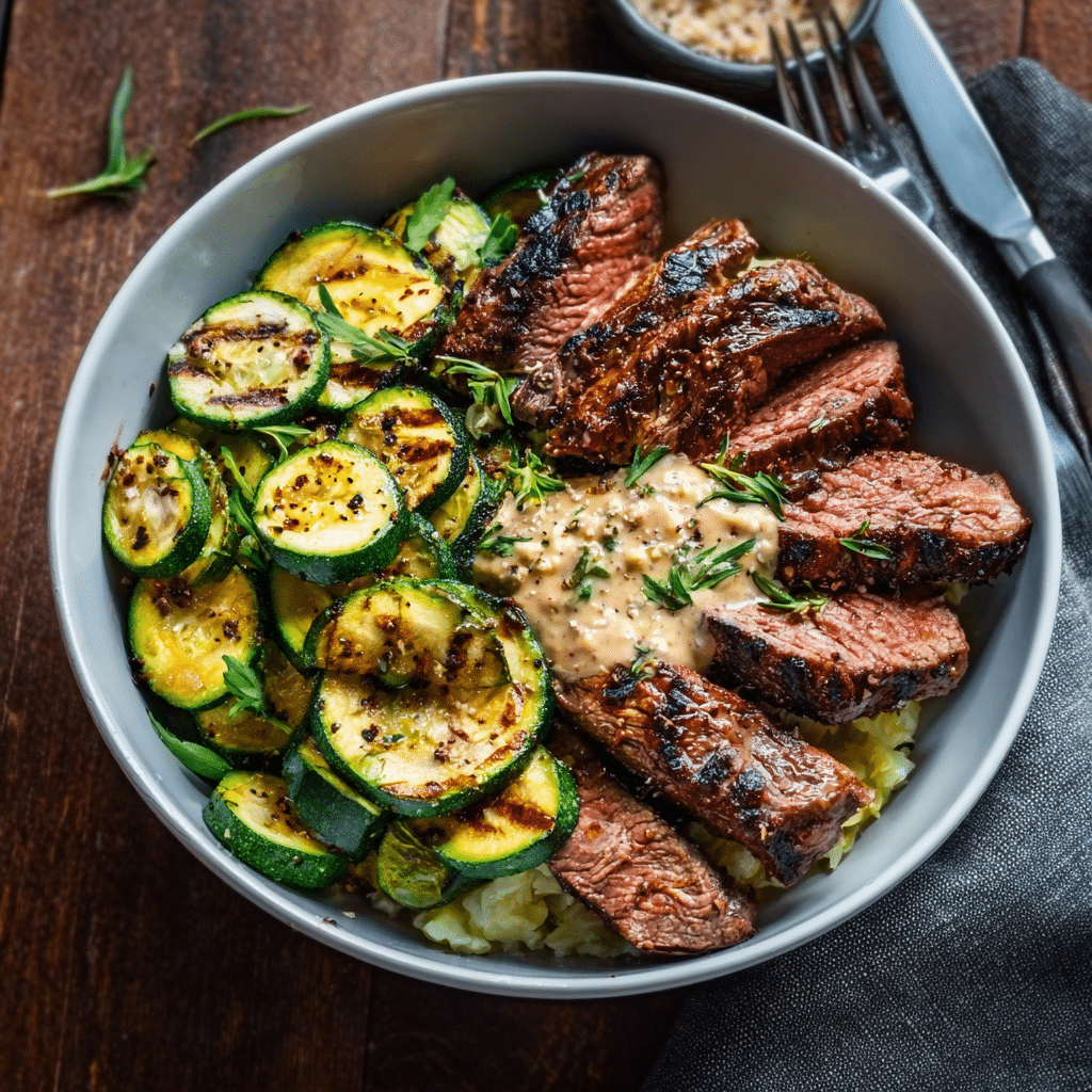 Grilled Steak Bowl With Zucchini - A Tasty Meal