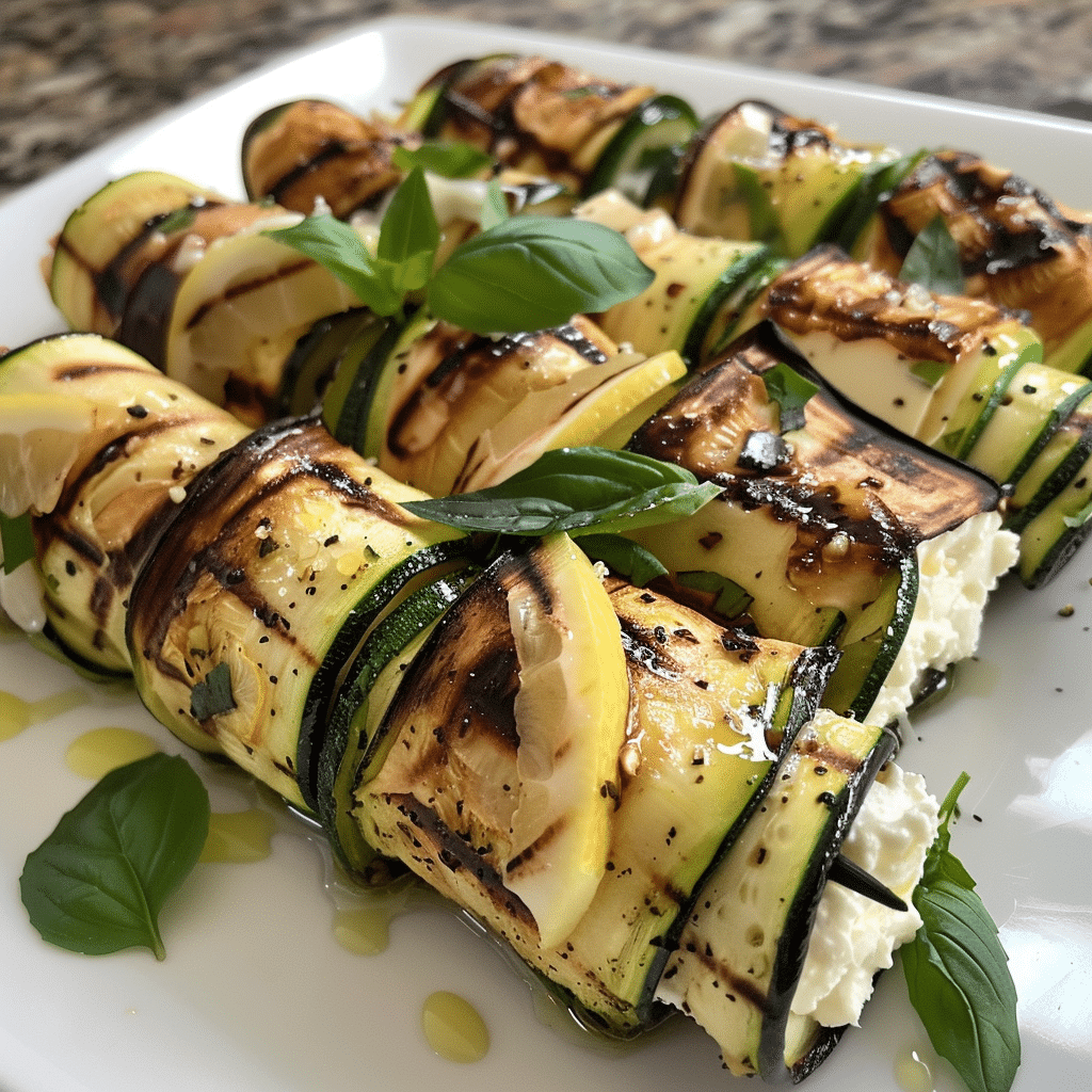Grilled Zucchini Roll Ups with Lemon Ricotta