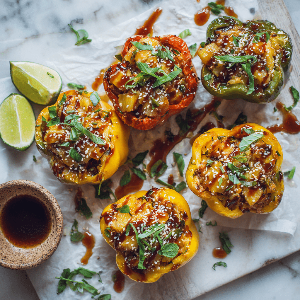 Teriyaki Pineapple Chicken Stuffed Peppers