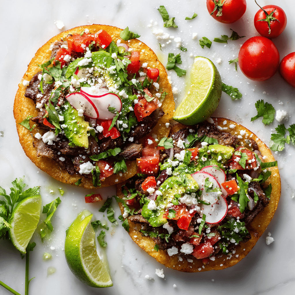 Mexican Tostadas de Carne Asada