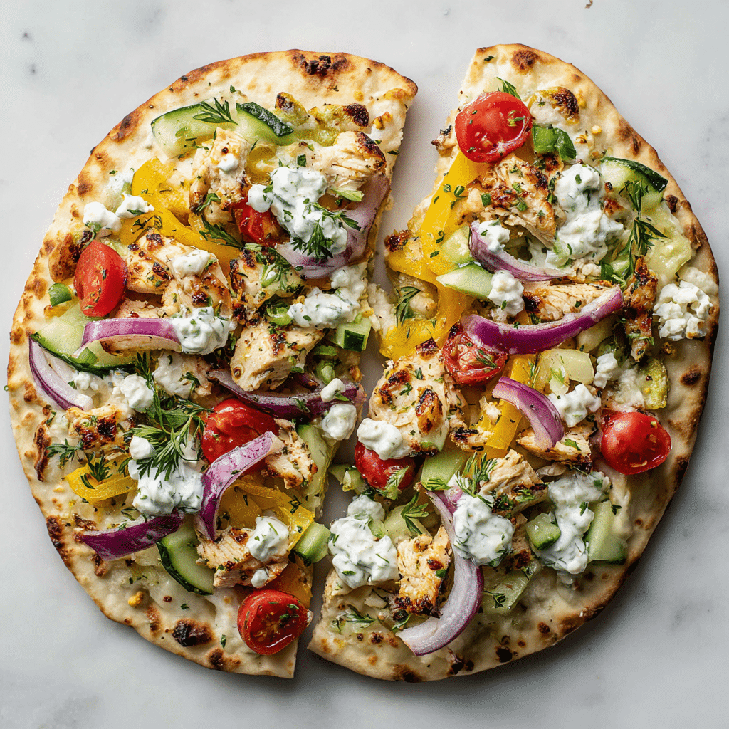 Tzatziki Chicken Veggie Naan Pizza