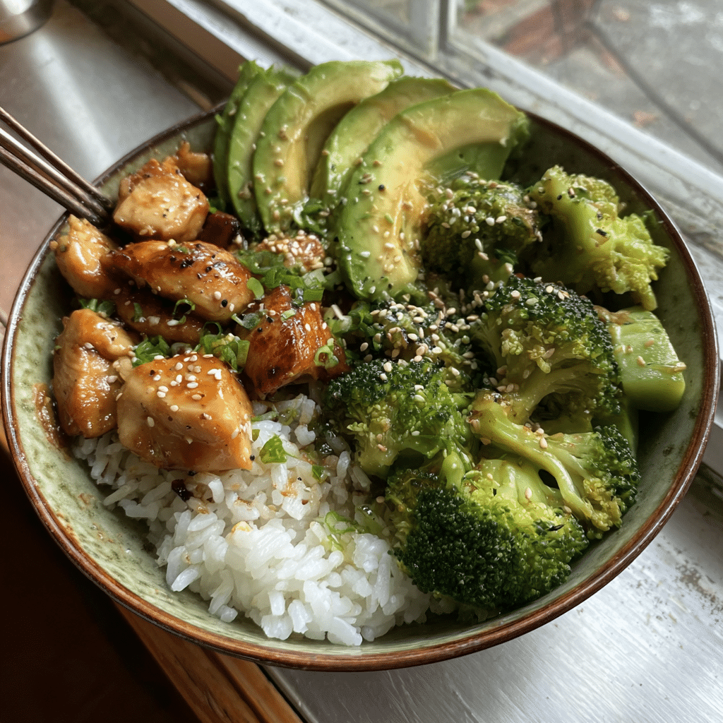 Chicken Rice Bowl with Avocado and Broccoli