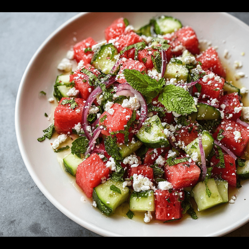 Watermelon Cucumber Feta Salad