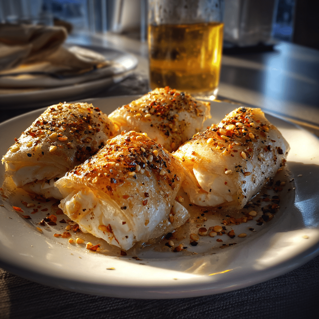 Oven Fried Feta Rolls with Chili Honey