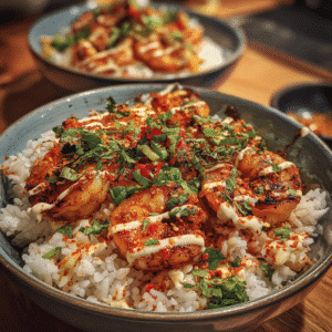 Spicy Mayo Shrimp Bowls with Rice
