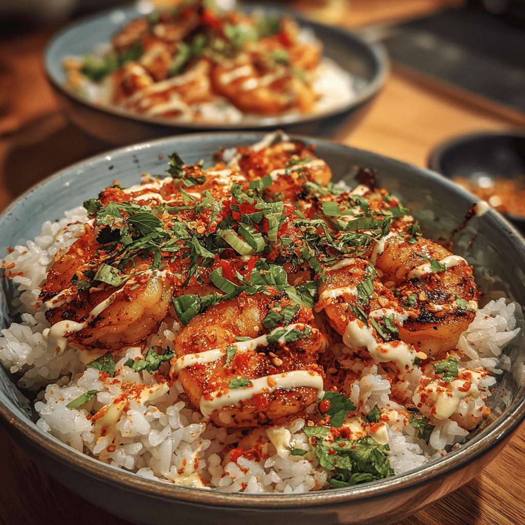 Spicy Mayo Shrimp Bowls with Rice