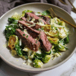 Shaved Brussels Sprouts Caesar Salad with Steak
