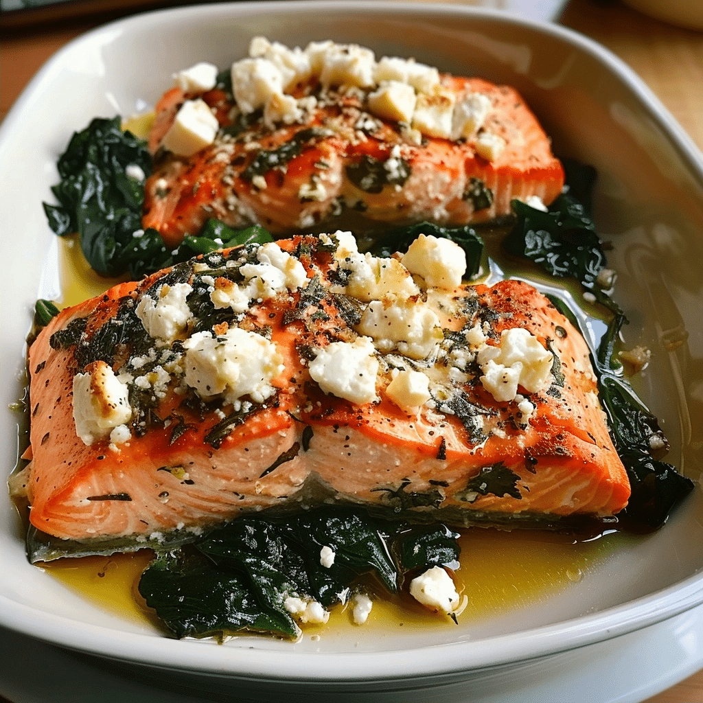Mediterranean Baked Salmon with Feta and Spinach