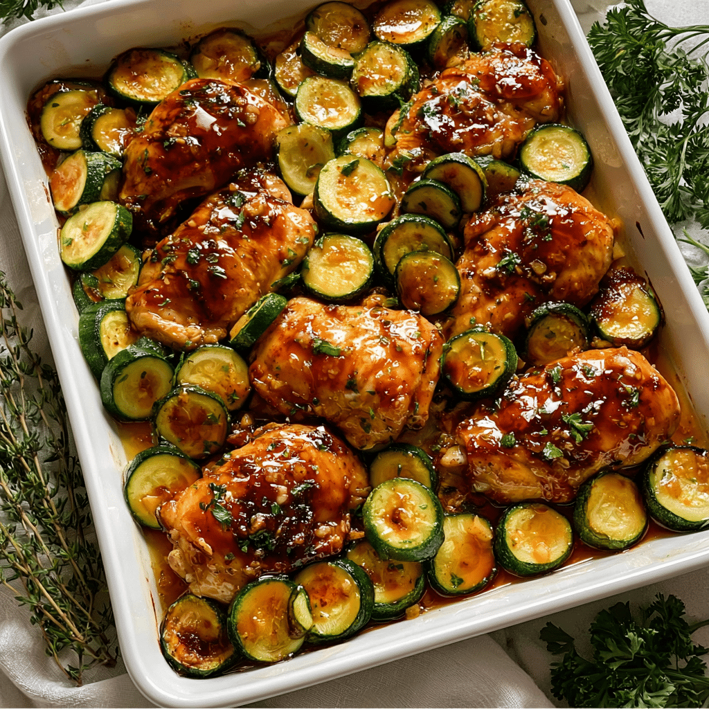 Sheet Pan Hot Honey Garlic Chicken and Zucchini