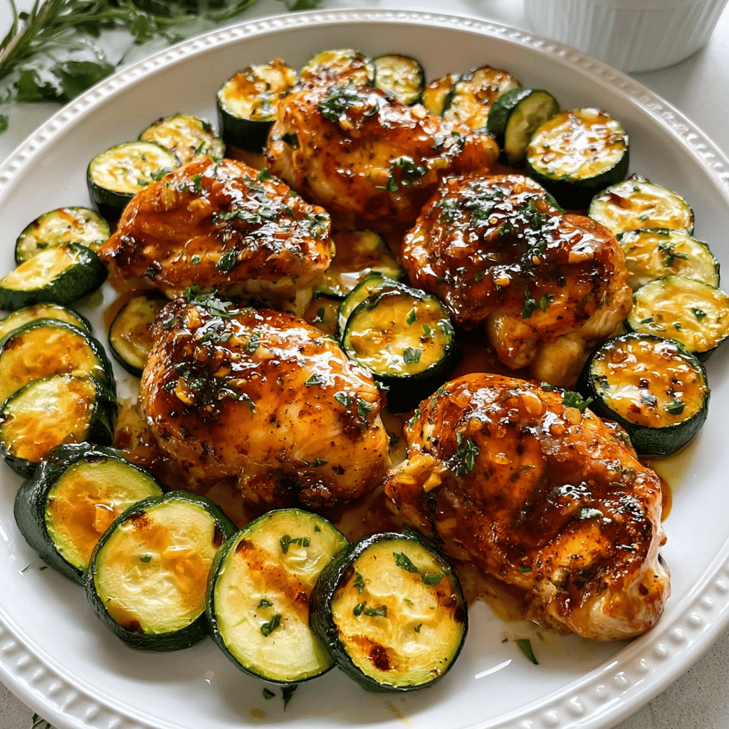 Home Page 9 Sheet Pan Hot Honey Garlic Chicken and Zucchini